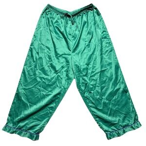 Vintage Cabernet Satin Lounge Pajama Pants Green Silky Drawstring Womens Small